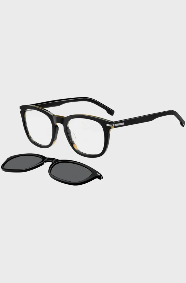 HUGO BOSS Acetatbrillestel Med Mønster Og Graduerede Clip-on Brilleglas Sort Sale