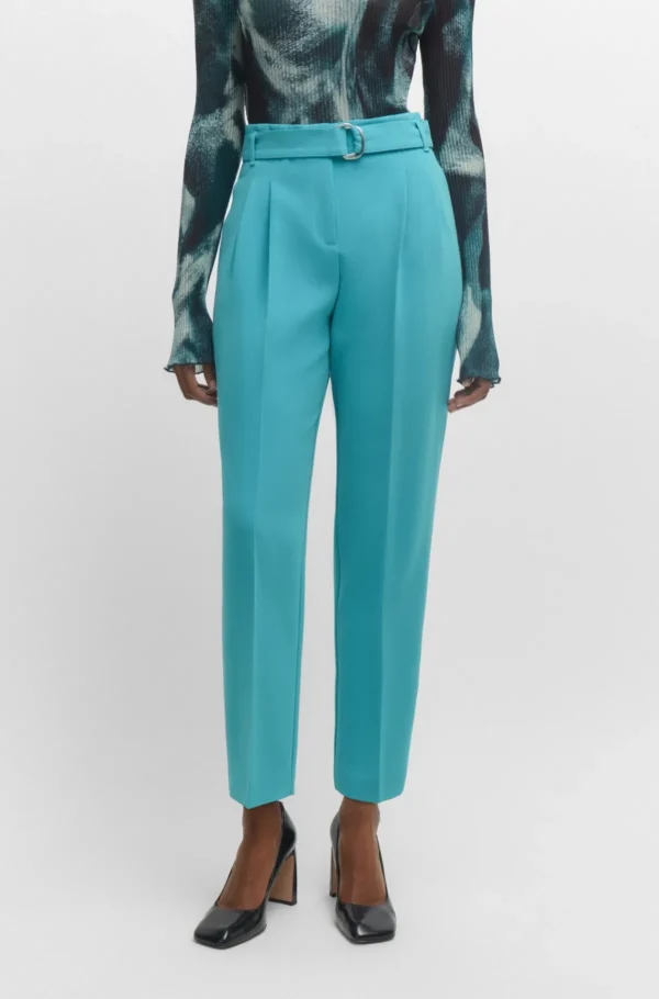 HUGO BOSS Afkortede Bukser Med Regular Fit I Strygelet Crepe Turkis Clearance