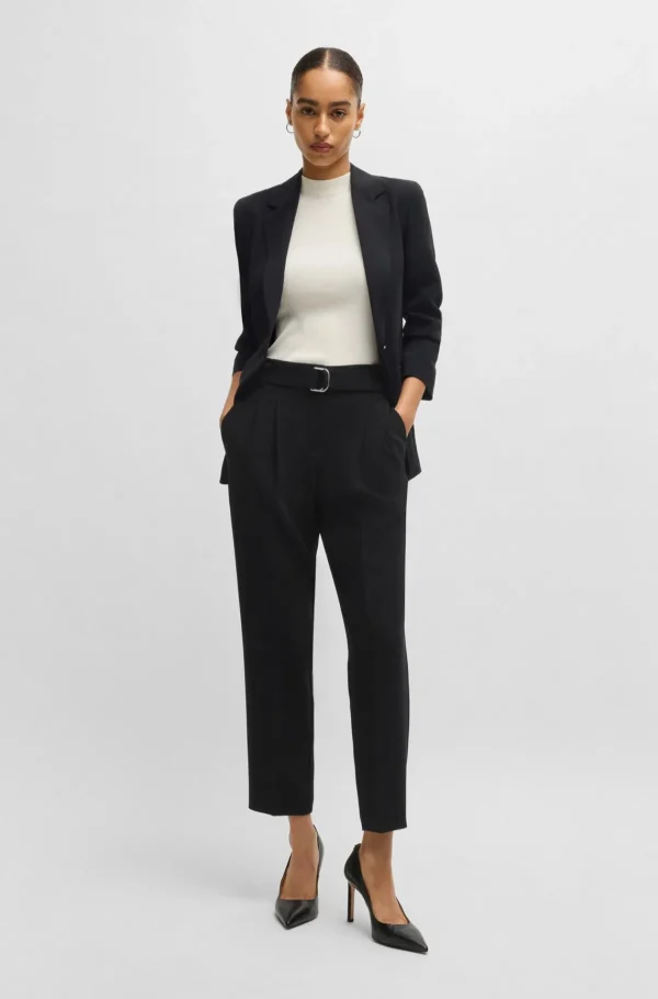 HUGO BOSS Afkortede Bukser Med Regular Fit I Strygelet Crepe Sort Online