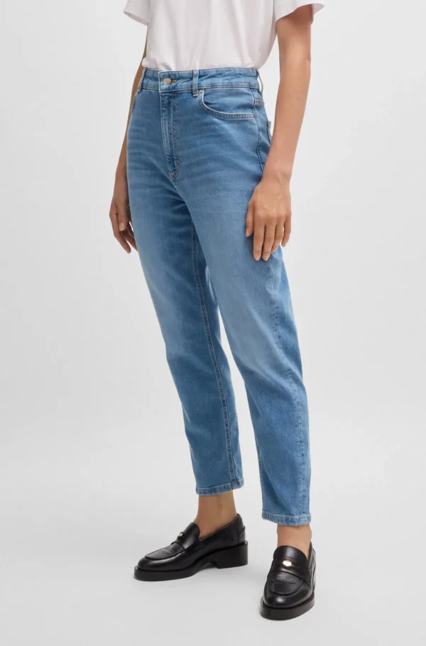 HUGO BOSS Afkortede Jeans Med Høj Talje I t Denim Med Behageligt Stræk Blå Fashion