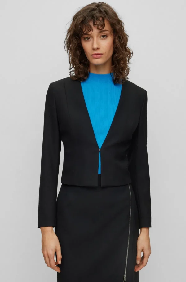 HUGO BOSS Afkortet Jakke Med Slim Fit I Stof Med Stræk Sort Store