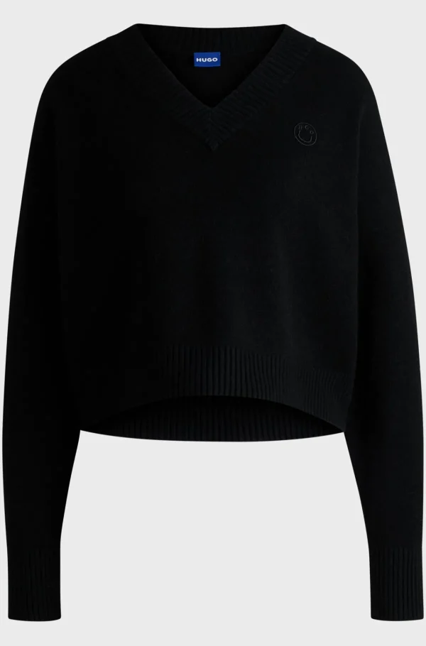 HUGO BOSS Afkortet Sweater Med Relaxed Fit Og Happy HUGO Logo Sort Online