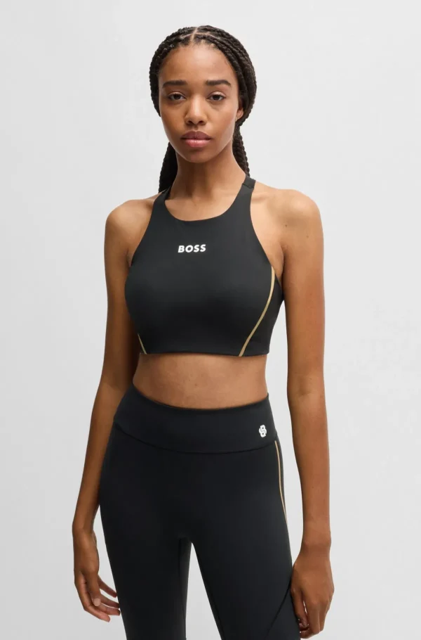 HUGO BOSS Afkortet Top I Jersey Med Stræk Og Meshdetaljer Sort Cheap