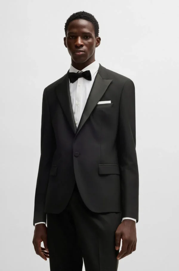 HUGO BOSS Aftenjakke Med Slim Fit I Uldblanding Med Stræk Sort Cheap