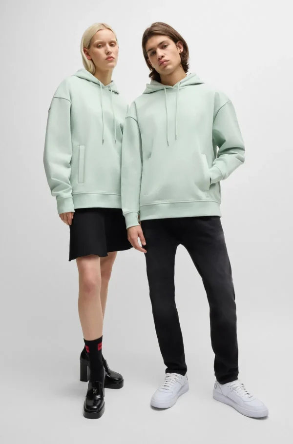 HUGO BOSS All-gender Hættetrøje Af Bomuldsfrotté Med Relaxed Fit Lysegrøn Outlet