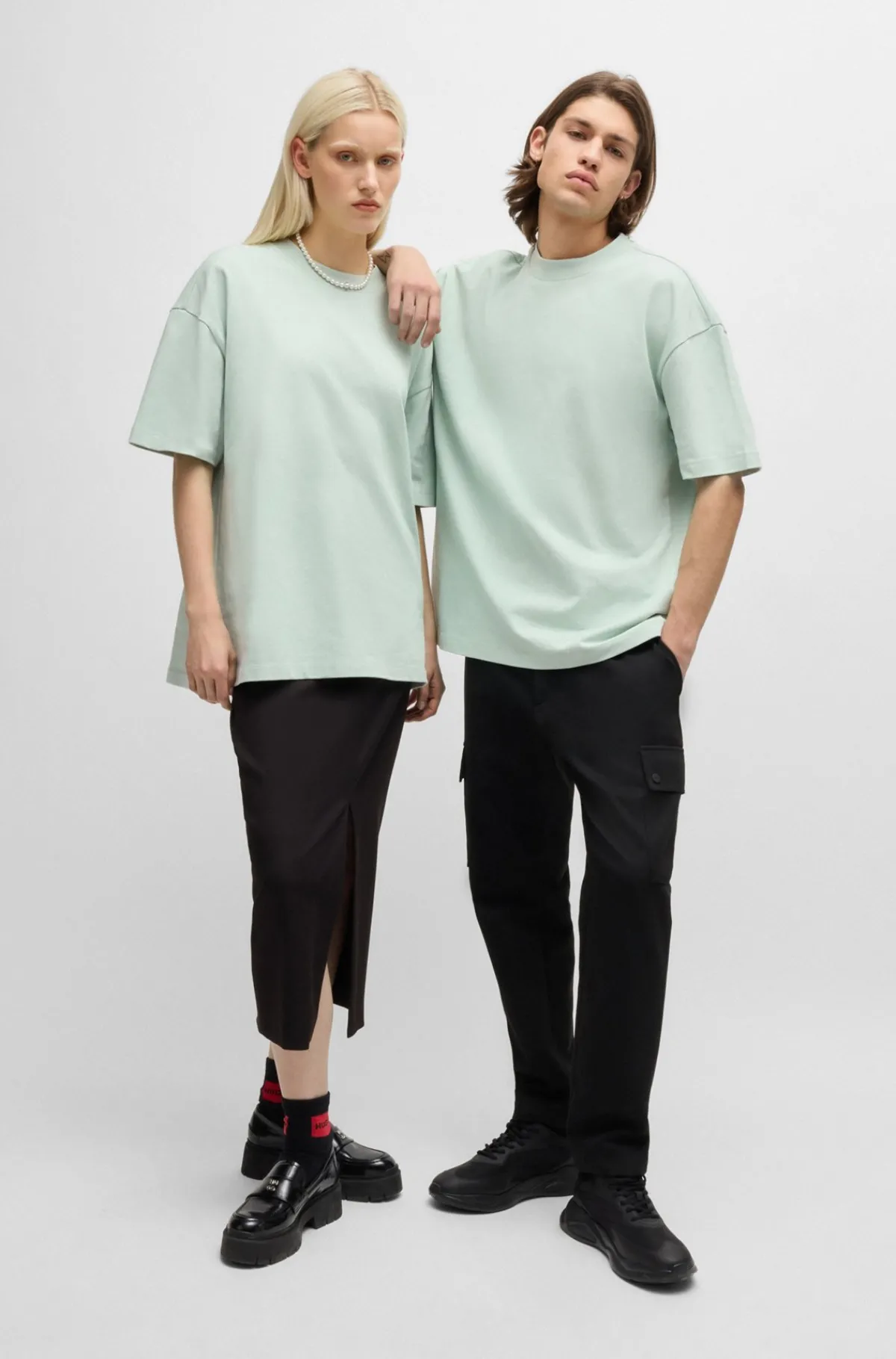 HUGO BOSS All-gender T-shirt Med Oversize Fit I Bomuld Og Med Logomærkat Lysegrøn Discount