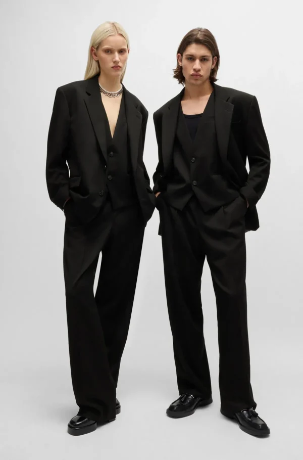 HUGO BOSS All-gender Vest Med Oversize Fit I Materiale Med Stræk Sort Cheap