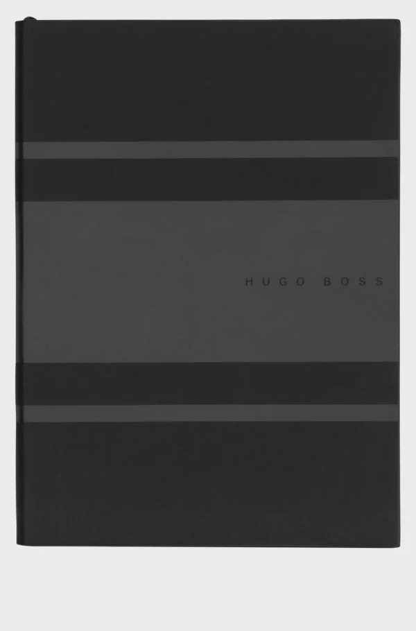 HUGO BOSS A5-notesblok Indbundet I Gråstribet Imiteret Læder Mønstret Cheap