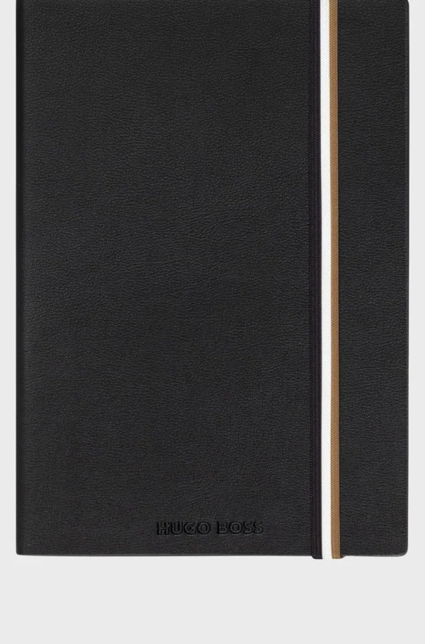 HUGO BOSS A5-notesbook I Imiteret Læder Med Signaturstribet Strop Sort Cheap
