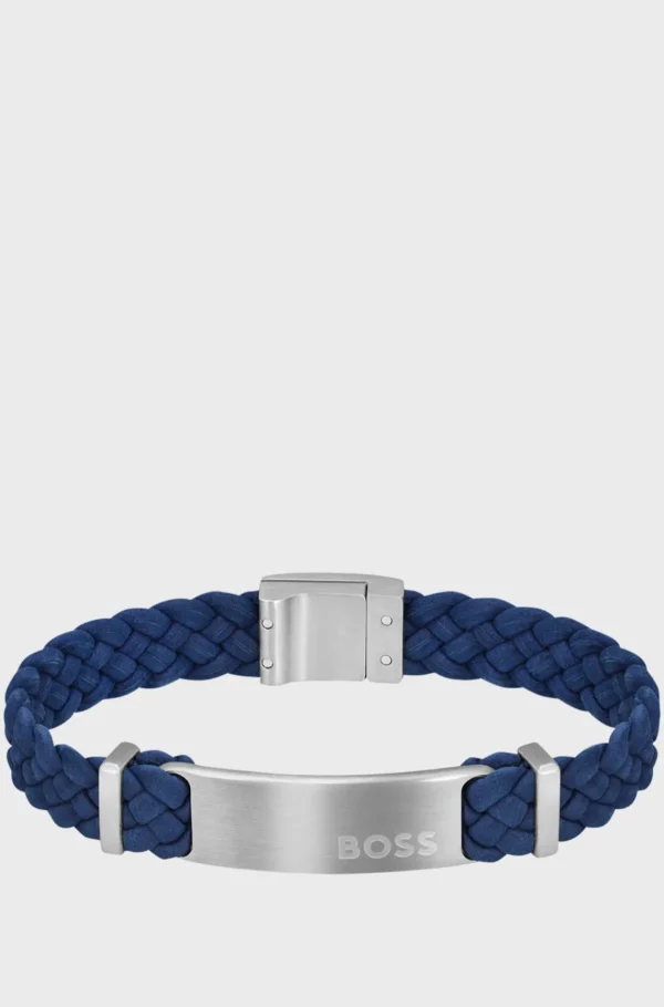 HUGO BOSS Armbånd I t Flettet Ruskind Med Logoplade Blå Store