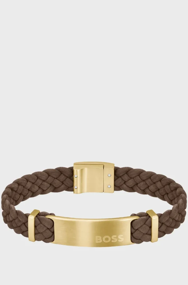 HUGO BOSS Armbånd I t Flettet Ruskind Med Logoplade Brun Online