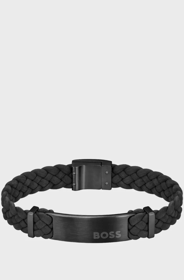 HUGO BOSS Armbånd I Flettet Ruskind Med Logoplade Sort Outlet