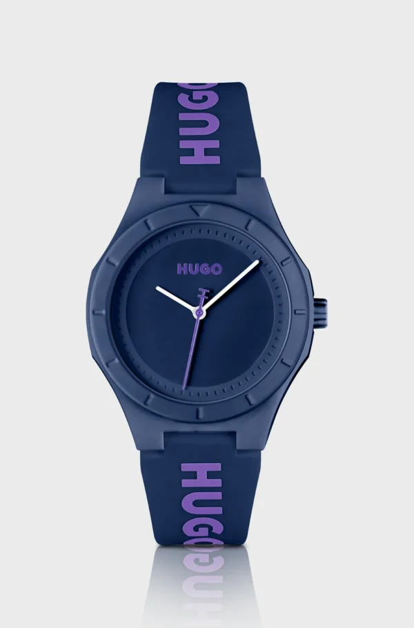HUGO BOSS Armbåndsur Med Brandet Silikonerem Og Auberginefarvet Urskive Blå Cheap