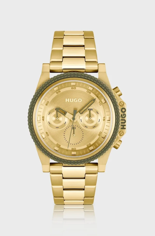 HUGO BOSS Armbåndsur Med Kæderem Og farvet Urskive Guld New