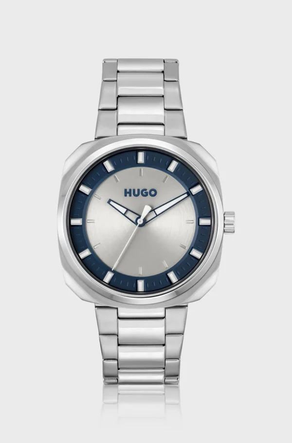 HUGO BOSS Armbåndsur Med Kæderem Og Tofarvet Urskive Sølv Shop