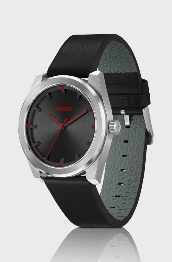 HUGO BOSS Armbåndsur Med Læderrem Og Urskive Sort Discount