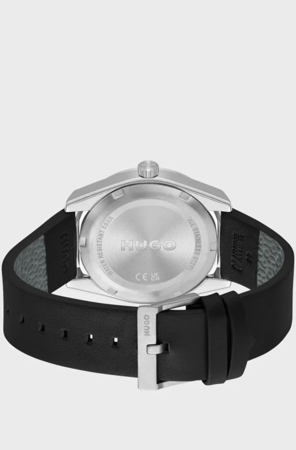 HUGO BOSS Armbåndsur Med Læderrem Og Urskive Sort Discount