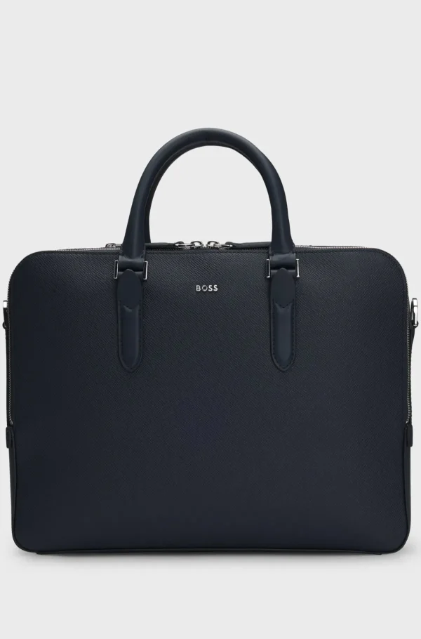 HUGO BOSS Attachetaske I Struktureret Læder Med Logobogstaver Mørkeblå Discount
