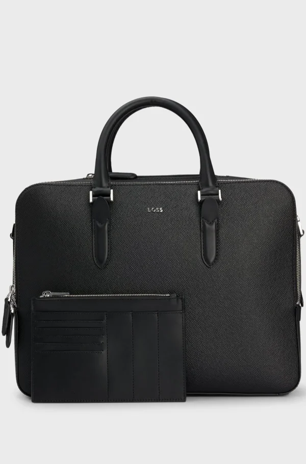 HUGO BOSS Attachetaske I Struktureret Læder Med Logobogstaver Sort Online
