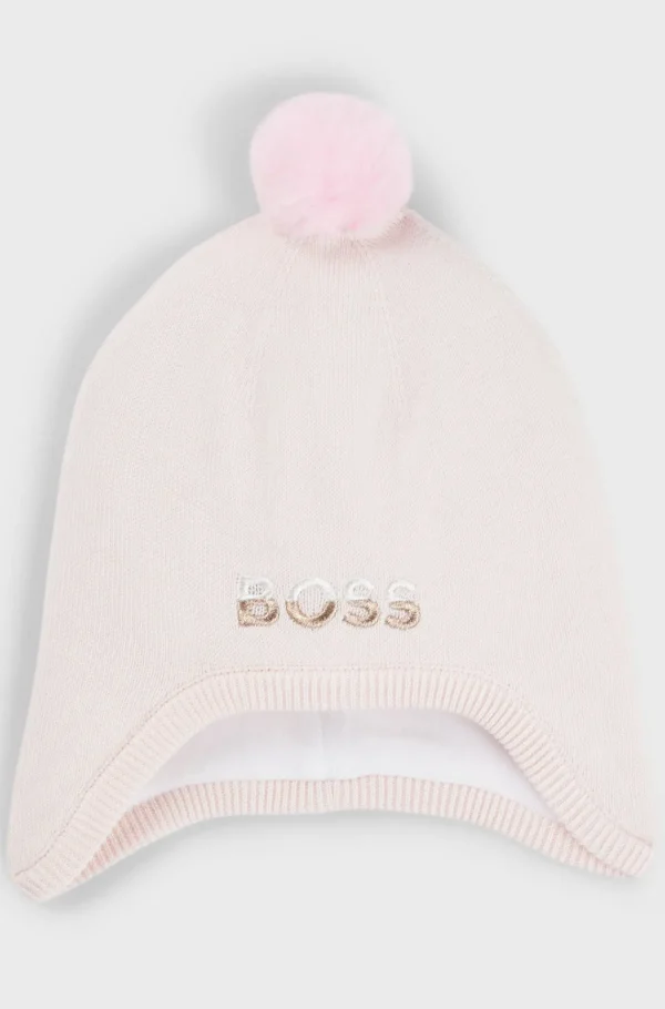 HUGO BOSS Babyhat I Bomuld Med Broderet Logo Og Pompon Lys pink Outlet