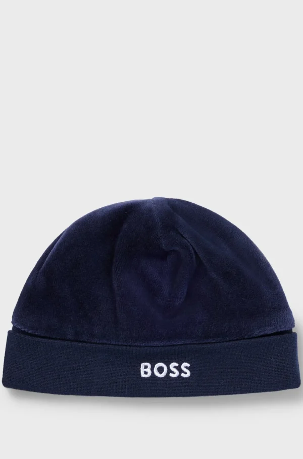 HUGO BOSS Babyhat I Fløjl Med Broderet Logo Mørkeblå Flash Sale