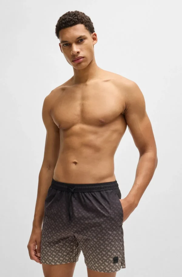 HUGO BOSS Badebukser Med Monogramprint, Et Slidt Look Og Logomærkat Sort Fashion