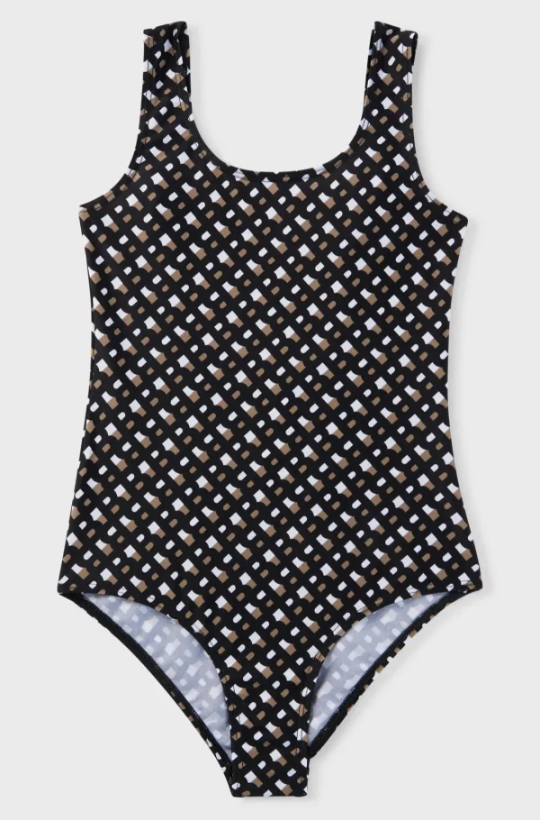 HUGO BOSS Badedragt Til Børn Med Dyb Rygudskæring Og Monogrammer Overalt Sort Shop