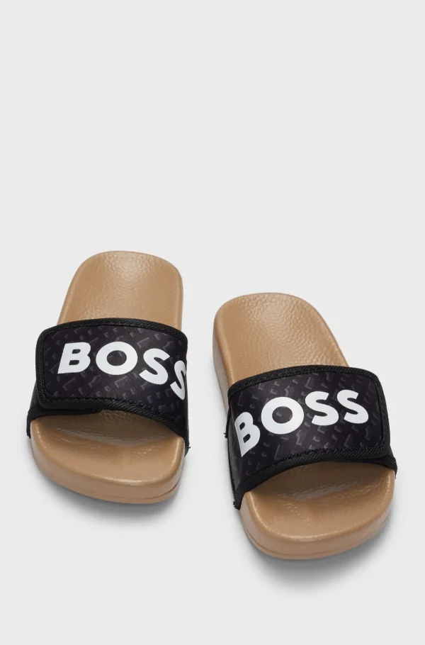 HUGO BOSS Badesandaler Til Børn Med Monogrammer Og Kontrastlogo Sort New