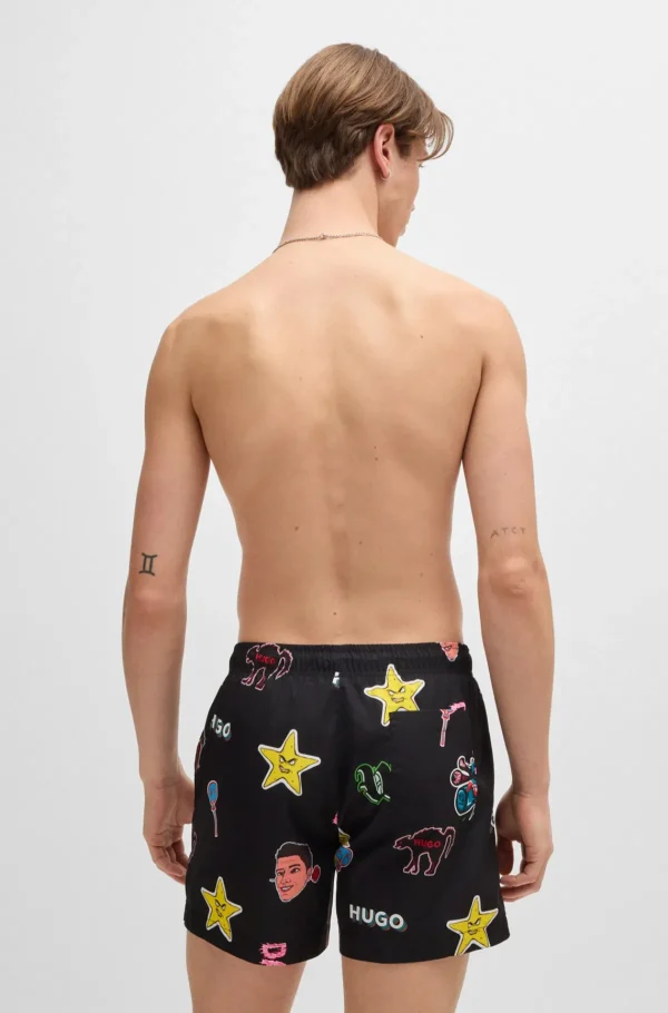 HUGO BOSS Badeshorts Med Logo Og Print I Stickerstil Sort Best
