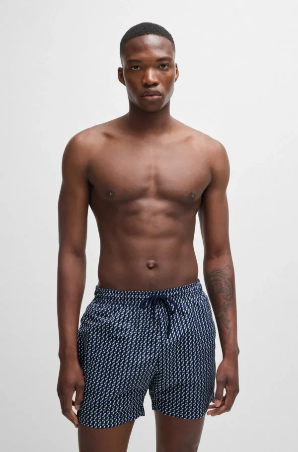 HUGO BOSS Badeshorts Med Logomærkat Og Sæsonbestemt Print Mørkeblå Store