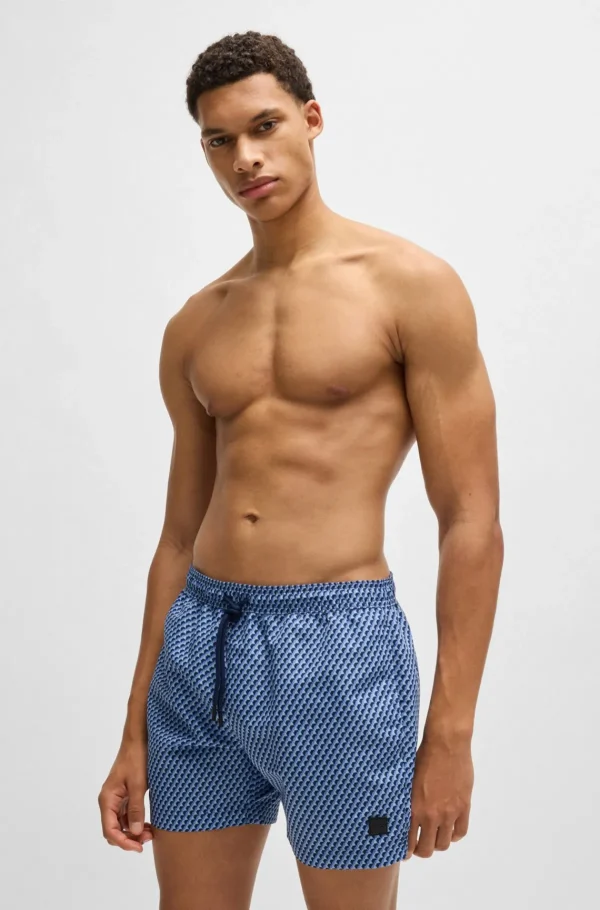 HUGO BOSS Badeshorts Med Logomærkat Og Sæsonbestemt Print Blå Best Sale