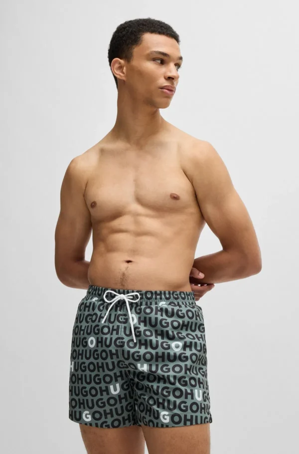 HUGO BOSS Badeshorts Med Logoprint Og Løbesnor Grøn Cheap
