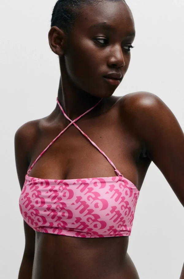 HUGO BOSS Bandeau Bikinitop Med Gentaget Logoprint Lyserød mønstret Outlet