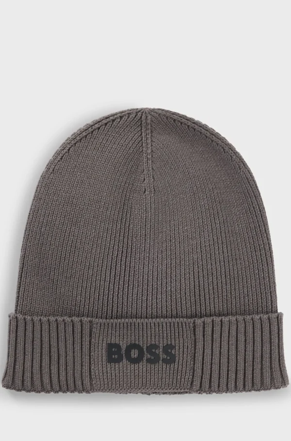 HUGO BOSS Beaniehue Med Logodetalje I Bomuld Og Ny Uld Lysegrå Fashion