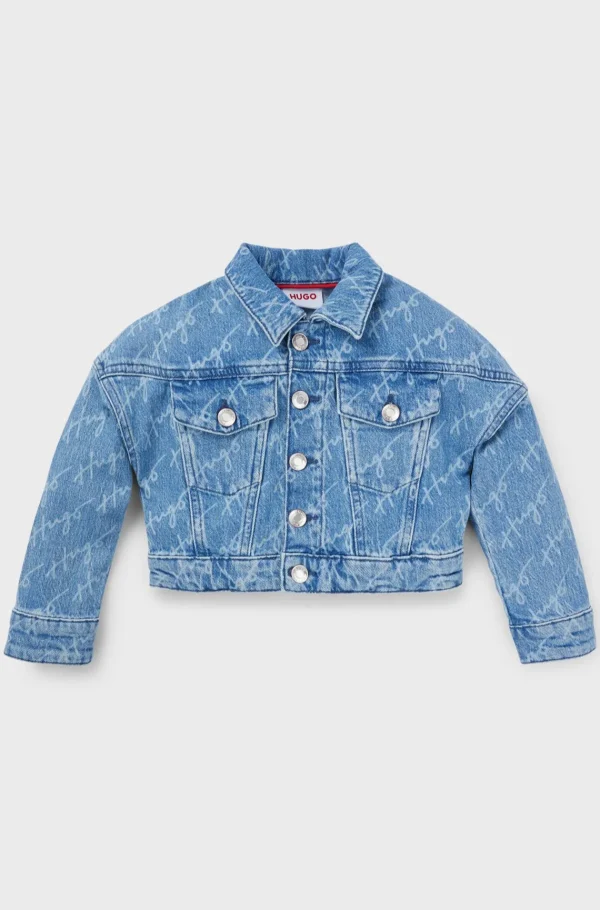 HUGO BOSS Blå Denimjakke Med Håndskrevet Logografik Til Børn Mønstret Cheap