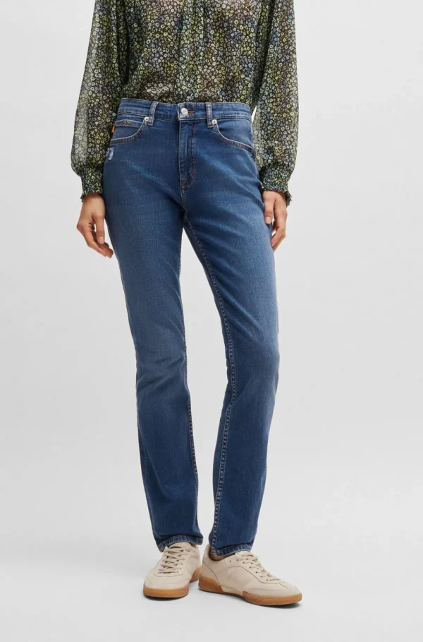 HUGO BOSS Blå Jeans I Denim Med Stræk Og Slitage Mørkeblå Best