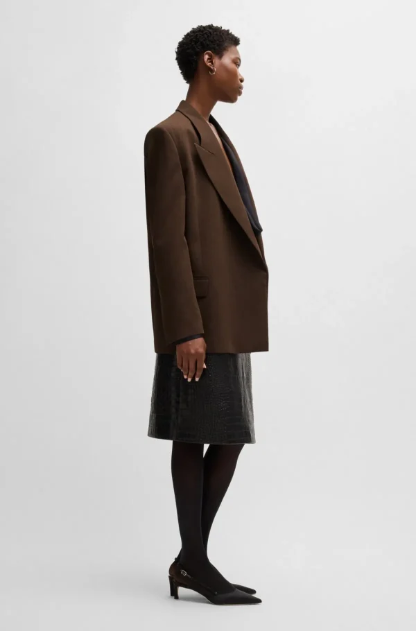 HUGO BOSS Blazer Med Lynlås I Ryggen I Meleret Ny Uld Brun Fashion