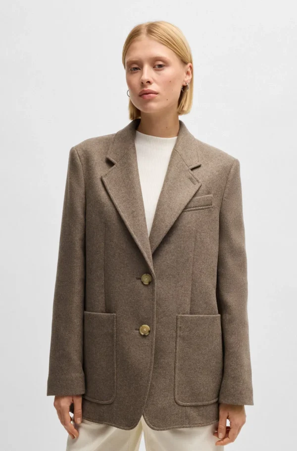 HUGO BOSS Blazer Med Oversize Fit I Meleret Uldblanding Mørkebrun Clearance