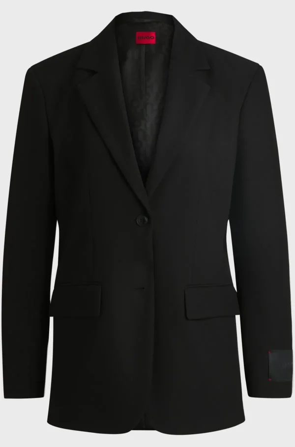 HUGO BOSS Blazer Med Regular Fit Og Hakrevers I Stof Med Stræk Sort Cheap