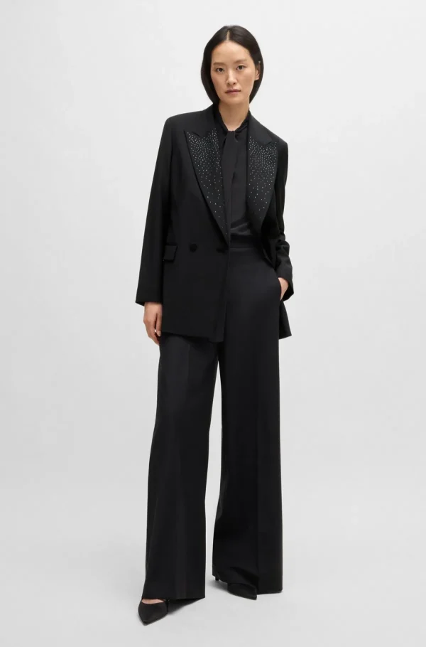 HUGO BOSS Blazer Med Relaxed Fit Og Krystalbesat Revers Sort Cheap