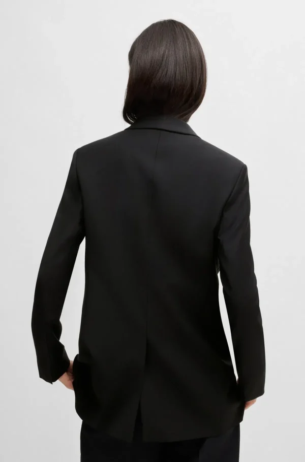 HUGO BOSS Blazer Med Relaxed Fit Og Krystalbesat Revers Sort Cheap
