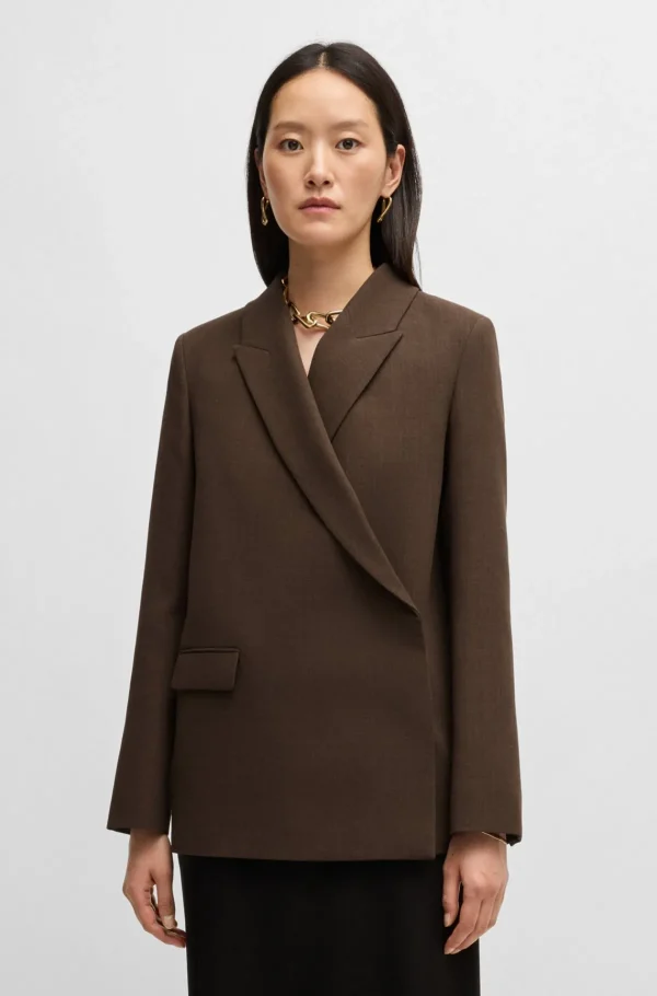 HUGO BOSS Blazer Med Slå Om-design Foran I Meleret Crepe Af Ny Uld Brun Best
