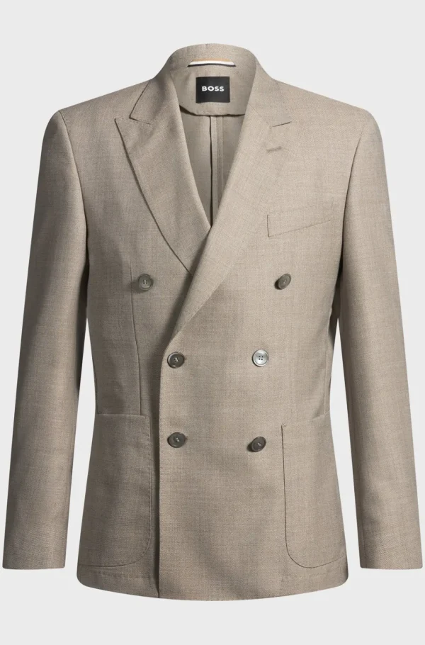 HUGO BOSS Blazer Med Slim Fit I Mønstret Ny Uld Lys beige Cheap