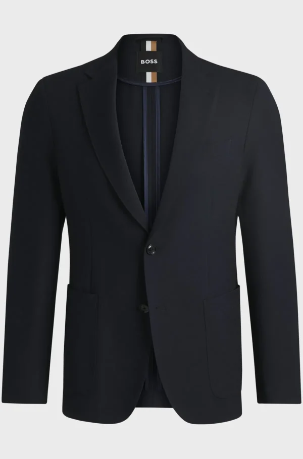 HUGO BOSS Blazer Med Slim Fit I Piqué Med Stræk Og Hakrevers Mørkeblå Online