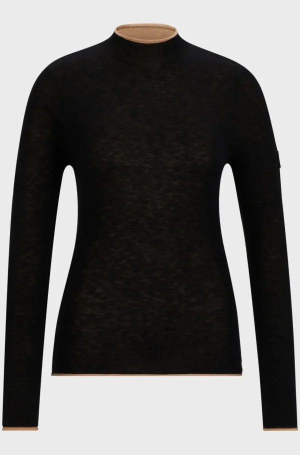 HUGO BOSS Blød Strikket Sweater Til Hestesport Med Tofarvet Effekt Sort Online