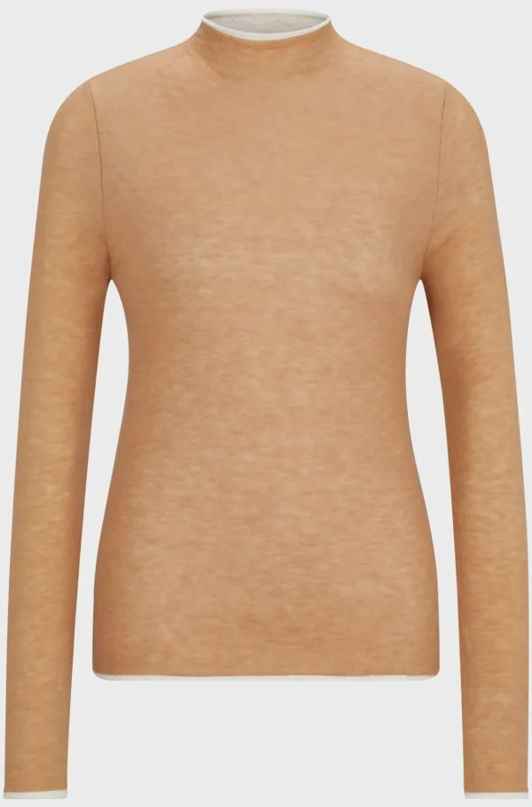 HUGO BOSS Blød Strikket Sweater Til Hestesport Med Tofarvet Effekt Beige Cheap