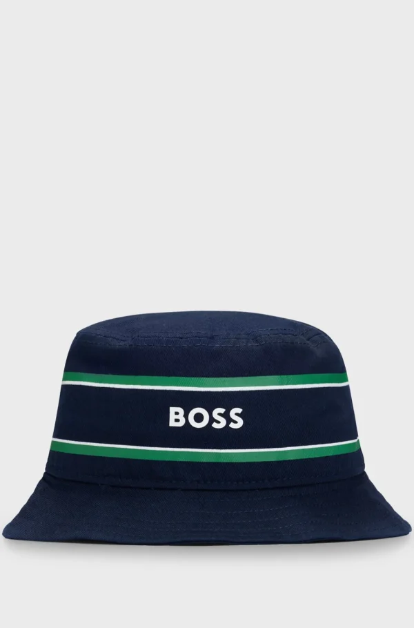 HUGO BOSS Bøllehat Til Børn I Bomuldstwill Med Striber Og Logo Mørkeblå Cheap