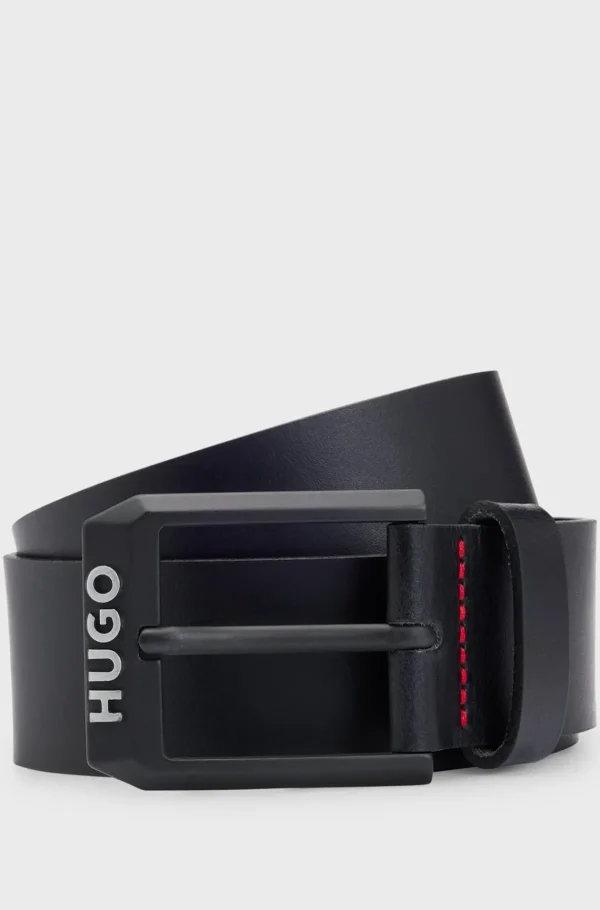 HUGO BOSS Bælte I Læder Med Mat, Logokantet Spænde Sort Cheap
