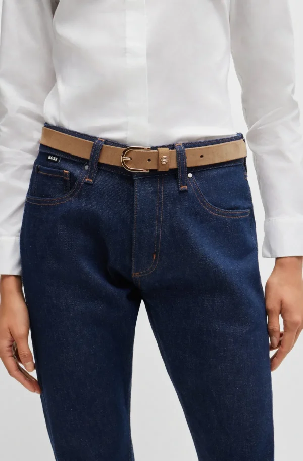 HUGO BOSS Bælte I Ruskind Med Dobbelt B-monogram Beige Store