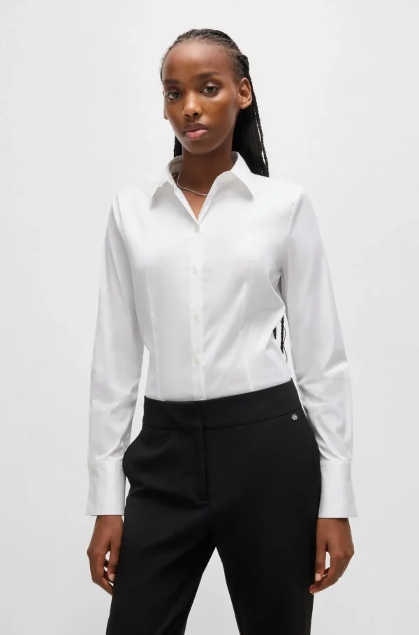HUGO BOSS Bluse I Figursyet Pasform I Poplin, Der Er Nemt At Stryge Hvid Hot